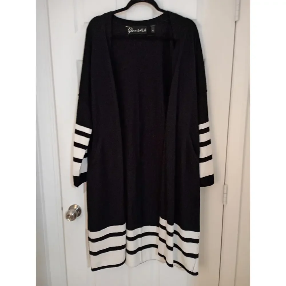 Women's Parrish LA Black & White Cardigan Sweater Size M/L - Picture 1 of 6